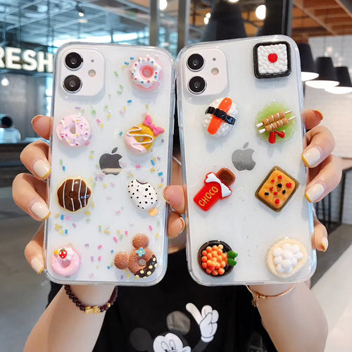 3D Food Cute Glitter Phone Case Cover For Apple iPhone 11 Pro X XS Max XR Soft TPU Back Cover for iPhone 7 8 Plus Cute Lovely Clear Case