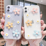 3D Flowers Glitter Phone Case Cover For Apple iPhone 11 Pro X XS Max XR Soft TPU Back Cover for iPhone 7 8 Plus Cute Lovely Clear Case