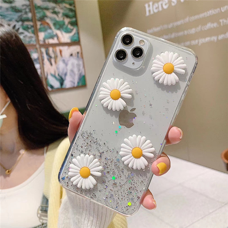3D Flowers Glitter Phone Case Cover For Apple iPhone 11 Pro X XS Max XR Soft TPU Back Cover for iPhone 7 8 Plus Cute Lovely Clear Case