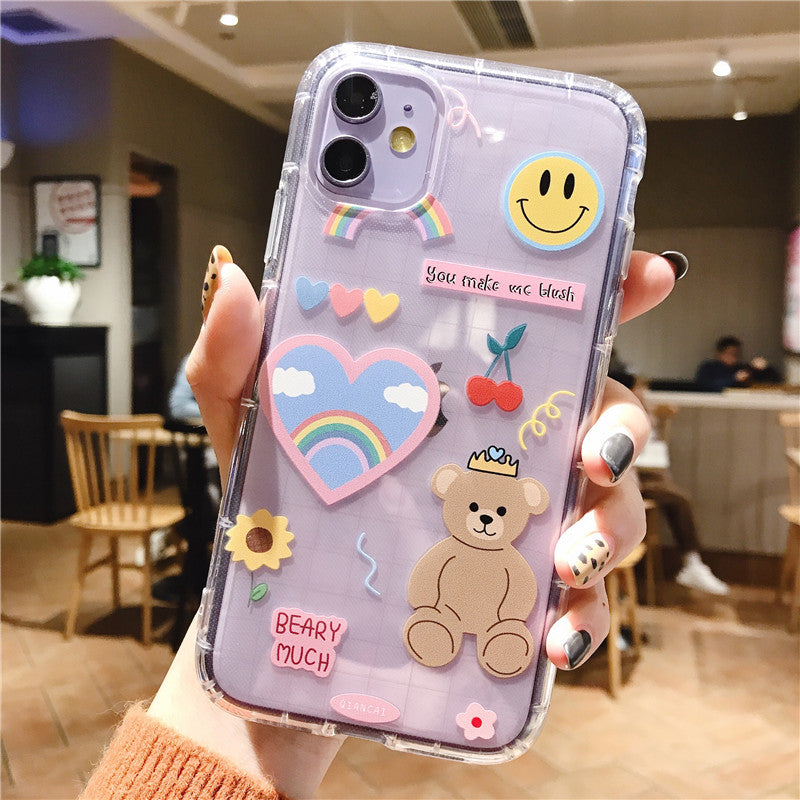 Cartoon Bear Phone Case For Apple iPhone 11 Pro X XS Max XR Soft TPU Back Cover for iPhone 7 8 Plus Cute Lovely Clear Case