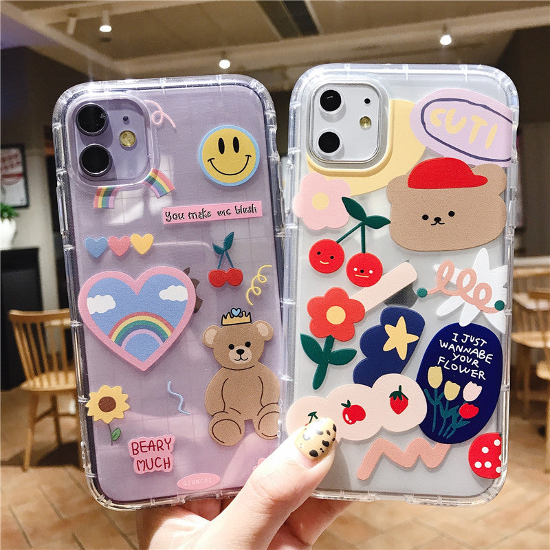 Cartoon Bear Phone Case For Apple iPhone 11 Pro X XS Max XR Soft TPU Back Cover for iPhone 7 8 Plus Cute Lovely Clear Case