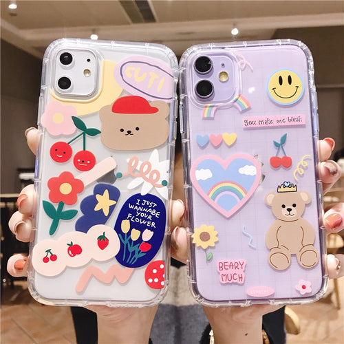 Cartoon Bear Phone Case For Apple iPhone 11 Pro X XS Max XR Soft TPU Back Cover for iPhone 7 8 Plus Cute Lovely Clear Case