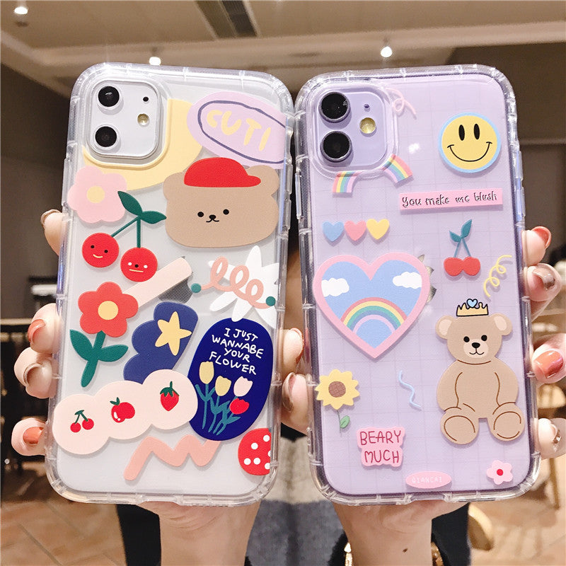 Cartoon Bear Phone Case For Apple iPhone 11 Pro X XS Max XR Soft TPU Back Cover for iPhone 7 8 Plus Cute Lovely Clear Case