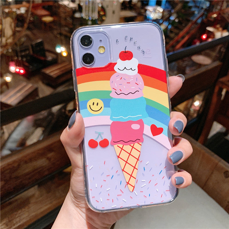 Rainbow Ice Cream Phone Case For Apple iPhone 11 Pro X XS Max XR Soft TPU Back Cover for iPhone 7 8 Plus Cute Lovely Clear Case