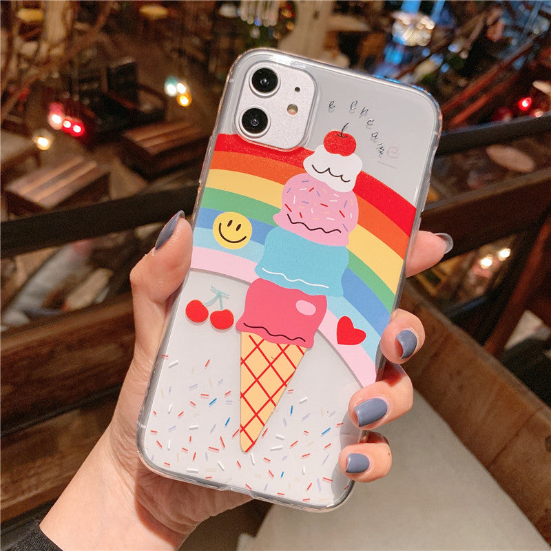 Rainbow Ice Cream Phone Case For Apple iPhone 11 Pro X XS Max XR Soft TPU Back Cover for iPhone 7 8 Plus Cute Lovely Clear Case