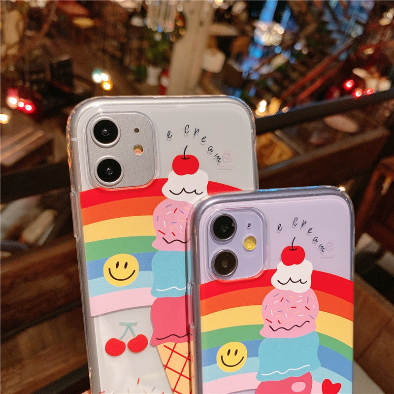 Rainbow Ice Cream Phone Case For Apple iPhone 11 Pro X XS Max XR Soft TPU Back Cover for iPhone 7 8 Plus Cute Lovely Clear Case