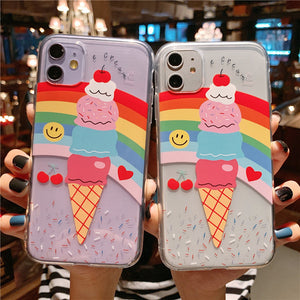Rainbow Ice Cream Phone Case For Apple iPhone 11 Pro X XS Max XR Soft TPU Back Cover for iPhone 7 8 Plus Cute Lovely Clear Case