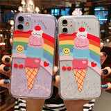 Rainbow Ice Cream Phone Case For Apple iPhone 11 Pro X XS Max XR Soft TPU Back Cover for iPhone 7 8 Plus Cute Lovely Clear Case