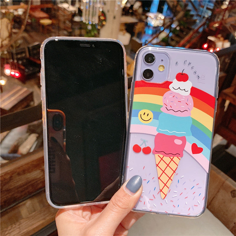 Rainbow Ice Cream Phone Case For Apple iPhone 11 Pro X XS Max XR Soft TPU Back Cover for iPhone 7 8 Plus Cute Lovely Clear Case