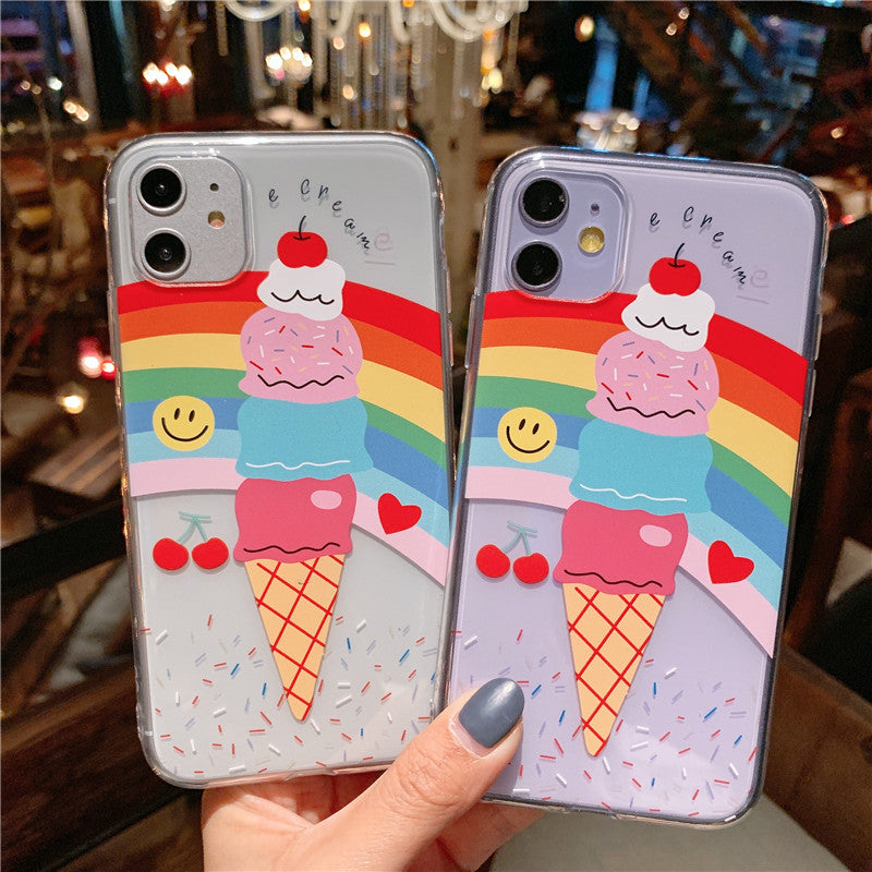 Rainbow Ice Cream Phone Case For Apple iPhone 11 Pro X XS Max XR Soft TPU Back Cover for iPhone 7 8 Plus Cute Lovely Clear Case