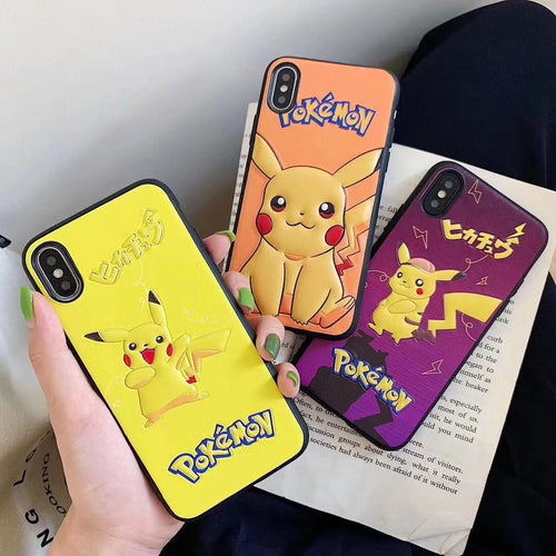 Cartoon PU Leather Embossed Phone Case For Apple iPhone 11 Pro X XS Max XR Soft TPU Back Cover for iPhone 7 8 Plus Cute Case