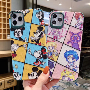 Cartoon PU Leather Embossed Phone Case For Apple iPhone 11 Pro X XS Max XR Soft TPU Back Cover for iPhone 7 8 Plus Cute Case