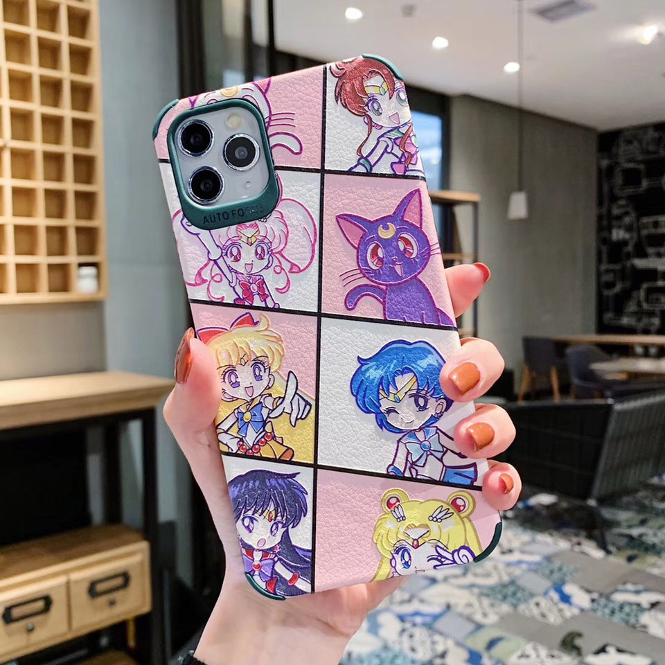 Cartoon PU Leather Embossed Phone Case For Apple iPhone 11 Pro X XS Max XR Soft TPU Back Cover for iPhone 7 8 Plus Cute Case