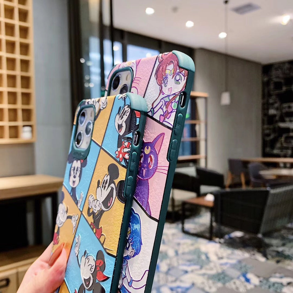 Cartoon PU Leather Embossed Phone Case For Apple iPhone 11 Pro X XS Max XR Soft TPU Back Cover for iPhone 7 8 Plus Cute Case