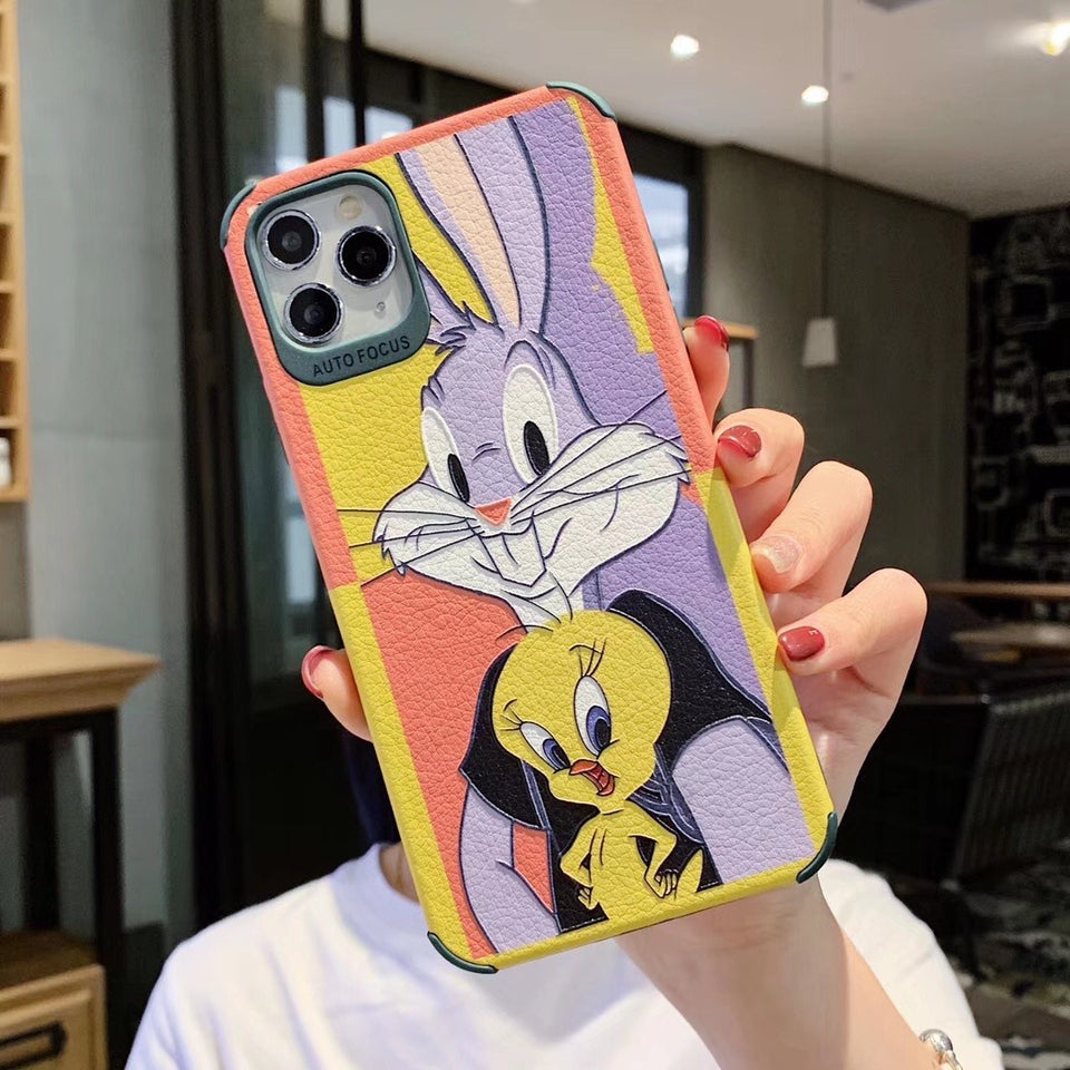 Cartoon PU Leather Embossed Phone Case For Apple iPhone 11 Pro X XS Max XR Soft TPU Back Cover for iPhone 7 8 Plus Cute Case