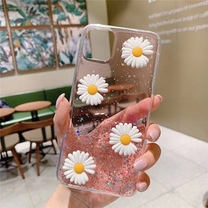3D Flowers Glitter Phone Case Cover For Apple iPhone 11 Pro X XS Max XR Soft TPU Back Cover for iPhone 7 8 Plus Cute Lovely Clear Case