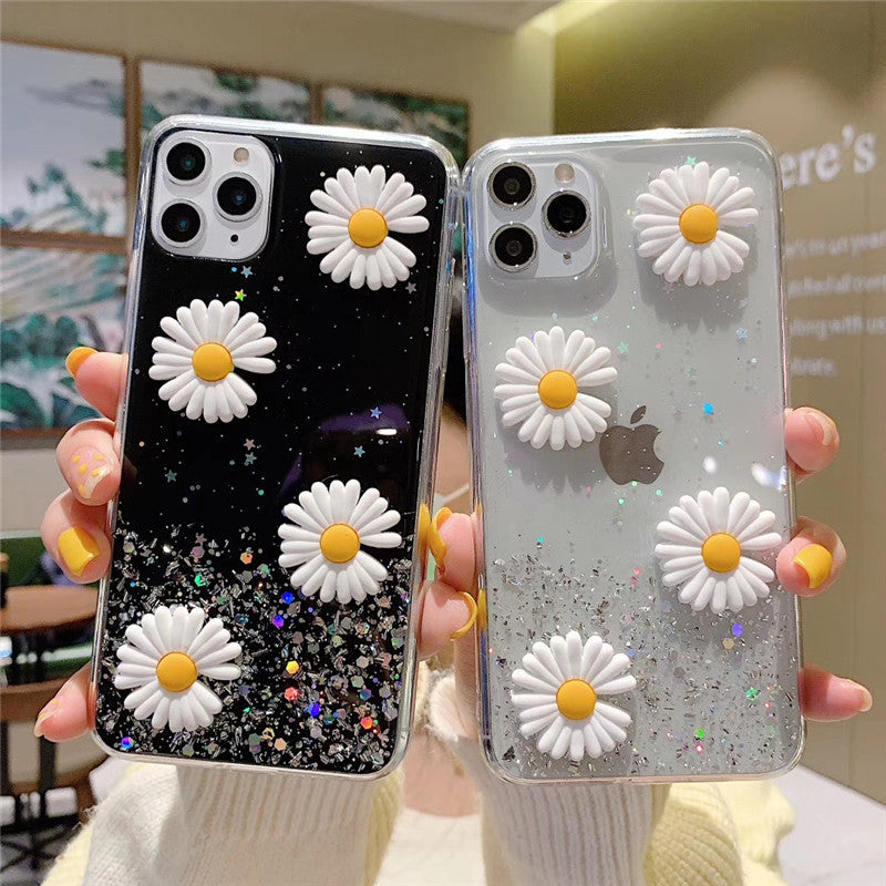 3D Flowers Glitter Phone Case Cover For Apple iPhone 11 Pro X XS Max XR Soft TPU Back Cover for iPhone 7 8 Plus Cute Lovely Clear Case