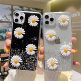 3D Flowers Glitter Phone Case Cover For Apple iPhone 11 Pro X XS Max XR Soft TPU Back Cover for iPhone 7 8 Plus Cute Lovely Clear Case