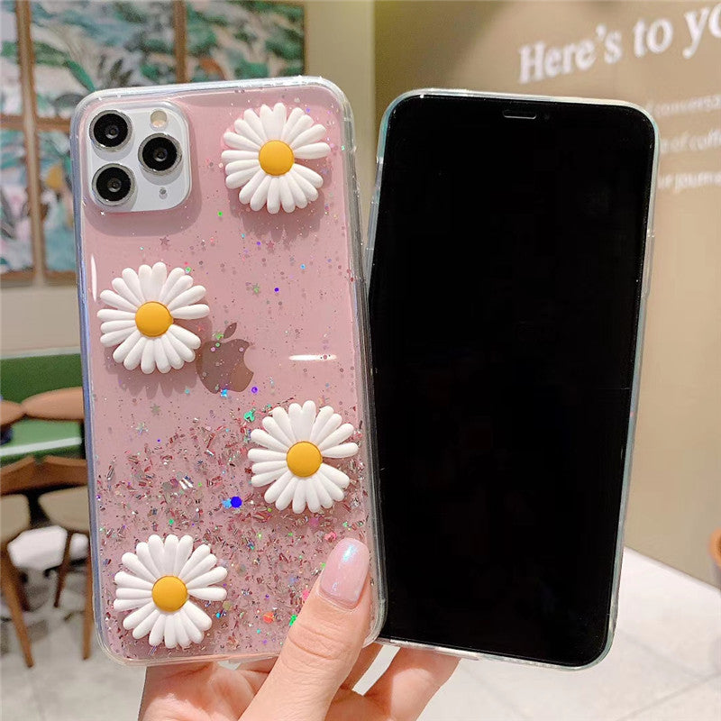 3D Flowers Glitter Phone Case Cover For Apple iPhone 11 Pro X XS Max XR Soft TPU Back Cover for iPhone 7 8 Plus Cute Lovely Clear Case