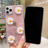 3D Flowers Glitter Phone Case Cover For Apple iPhone 11 Pro X XS Max XR Soft TPU Back Cover for iPhone 7 8 Plus Cute Lovely Clear Case