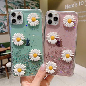 3D Flowers Glitter Phone Case Cover For Apple iPhone 11 Pro X XS Max XR Soft TPU Back Cover for iPhone 7 8 Plus Cute Lovely Clear Case