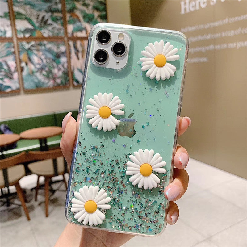 3D Flowers Glitter Phone Case Cover For Apple iPhone 11 Pro X XS Max XR Soft TPU Back Cover for iPhone 7 8 Plus Cute Lovely Clear Case
