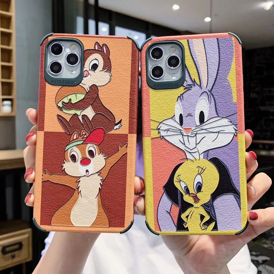 Cartoon PU Leather Embossed Phone Case For Apple iPhone 11 Pro X XS Max XR Soft TPU Back Cover for iPhone 7 8 Plus Cute Case