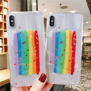 Shiny Stars Graffiti Rainbow Phone Case For Apple iPhone 11 Pro X XS Max XR Soft TPU Back Cover for iPhone 7 8 Plus Cute Lovely Clear Case