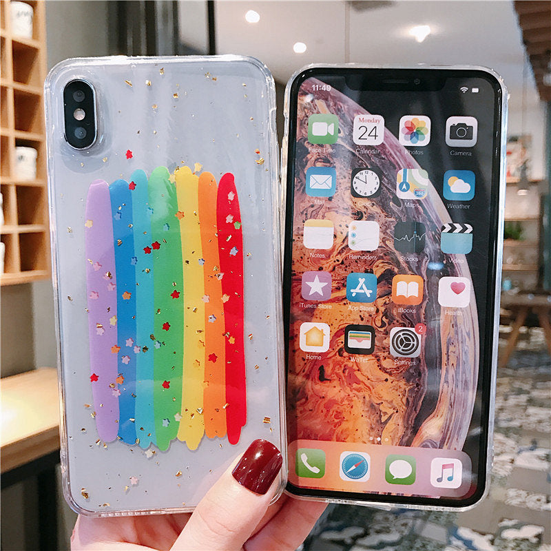 Shiny Stars Graffiti Rainbow Phone Case For Apple iPhone 11 Pro X XS Max XR Soft TPU Back Cover for iPhone 7 8 Plus Cute Lovely Clear Case