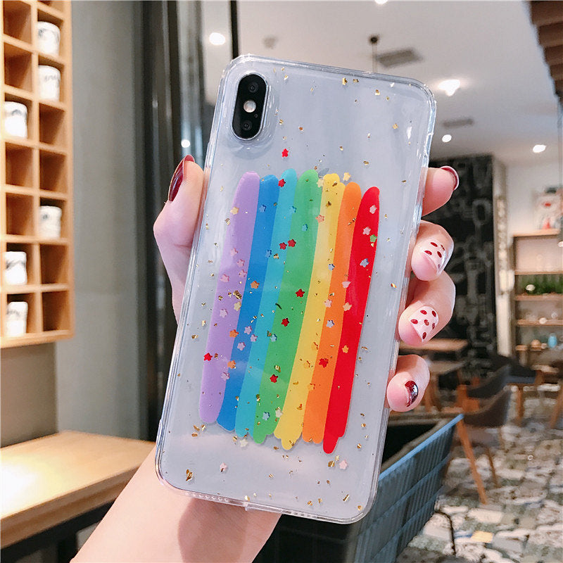 Shiny Stars Graffiti Rainbow Phone Case For Apple iPhone 11 Pro X XS Max XR Soft TPU Back Cover for iPhone 7 8 Plus Cute Lovely Clear Case